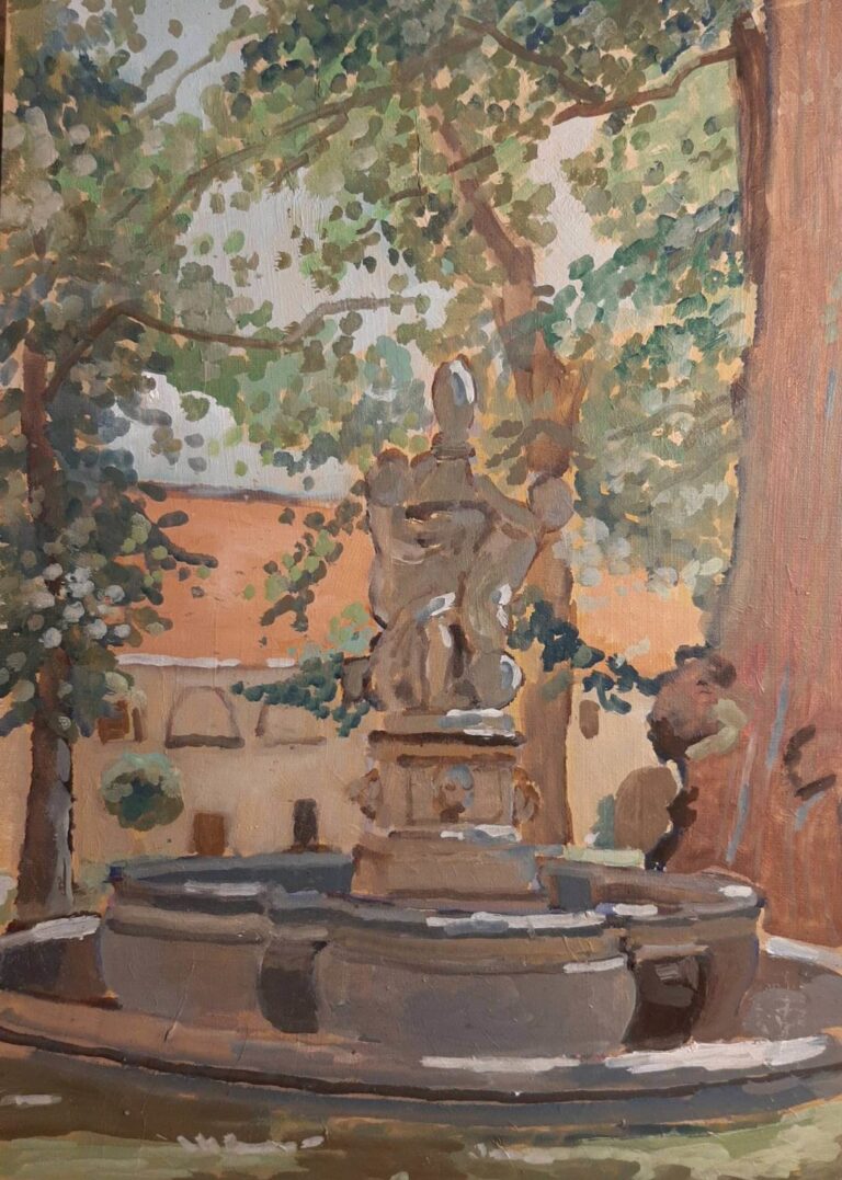 Fontein bij slot in Moravia